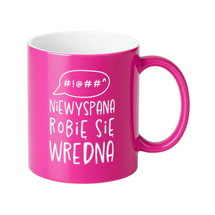 KUBEK magenta różowy błyszczący WŁASNY NADRUK imię KARTONIK PREZENT GRAWER