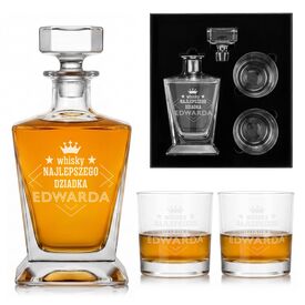 Karafka 850ml + 2 Szklanki do Whisky Grawer Prezent na Dzień Dziadka