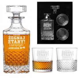 Zestaw do Whisky Karafka 750ml 2 Szklanki Grawer Prezent Wieczór Kawalerski