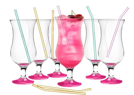 Kieliszki koktajlowe Dno magenta 6szt + rurki