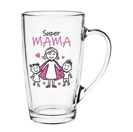 Kubek Szklany 400ml Prezent dla Mamy Super Mama Dzień Matki