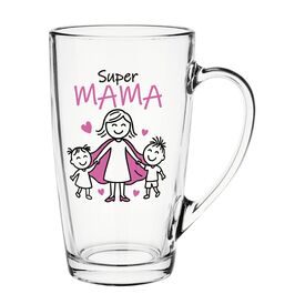 Kubek Szklany 400ml Prezent dla Mamy Super Mama Dzień Matki