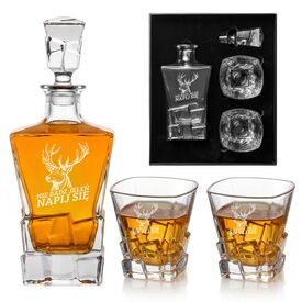 Zestaw do Whisky ROYAL Karafka 850ml + 2 Szklanki Grawer Prezent Łowiectwo