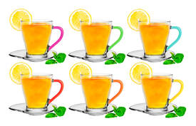 Kubki Limon Kolorowe Ucho 6 szt + Spodki