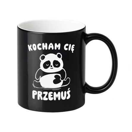 KUBEK czarny błyszczący WŁASNY NADRUK imię tekst KARTONIK PREZENT GRAWER