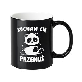 KUBEK czarny błyszczący WŁASNY NADRUK imię tekst KARTONIK PREZENT GRAWER