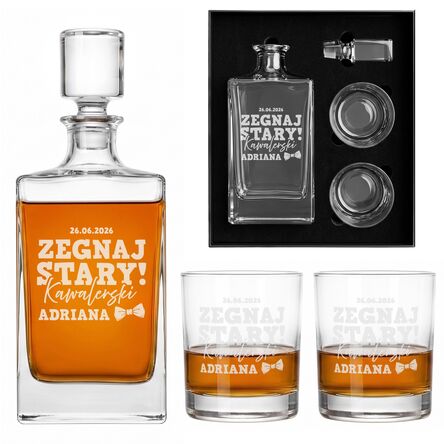 Karafka Whisky 850ml + 2 Szklanki Grawer Prezent Kawalerski Pana Młodego