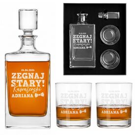 Karafka Whisky 850ml + 2 Szklanki Grawer Prezent Kawalerski Pana Młodego