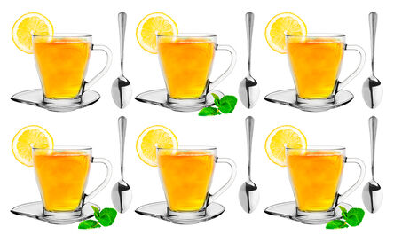 Zestaw 6 kubków Limon + Spodki Łezka + Łyżeczki