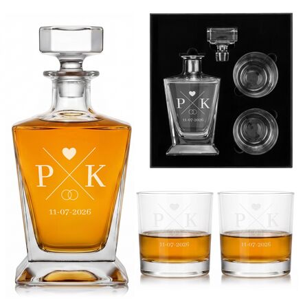 Karafka 850ml + 2 Szklanki do Whisky Zestaw z Grawerem Prezent na Ślub