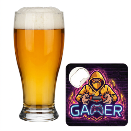 Zestaw Szklanka na piwo 500ml + Podkładka GAMER