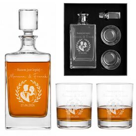 Zestaw do whisky karafka 850ml 2 szklanki grawer prezent ślub wesele pudełko