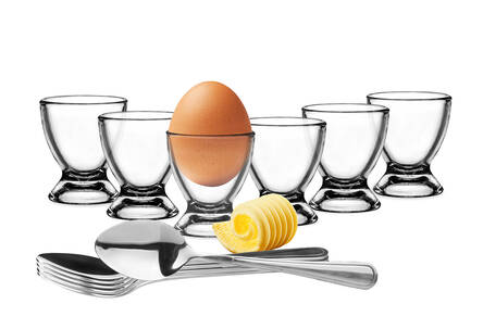 Zestaw 6 szt kieliszki na jajko + łyżeczki
