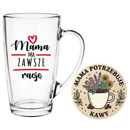 PREZENT Duży kubek Dzień MATKI dla Mamy ma rację + Podkładka