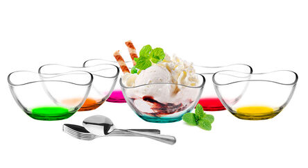 Zestaw 6 Salaterki 120 Kolorowe dno + Łyżeczki