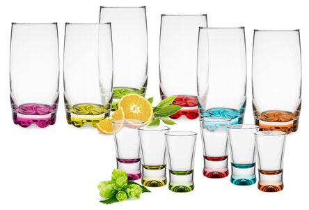 Szklanki i kieliszki do wódki Kolorowe dno 12 szt