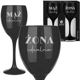 2 Kieliszki do wina CZARNE GRAWER 300ml PREZENT ŚLUB ROCZNICA WALENTYNKI