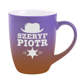 DUŻY KUBEK FIOLET BRĄZ matowy OMBRE Twoje imię tekst NA PREZENT GRAWER