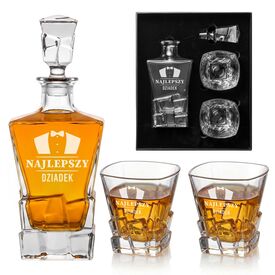 ZESTAW Karafka Whisky ROYAL 850ml + 2 Szklanki Grawer Prezent dla DZIADKA