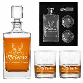 Zestaw Karafka 850ml + 2 Szklanki do Whisky Grawer Prezent Las Myśliwy