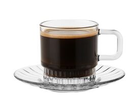 Elegancka Filiżanka Szklana ze Spodkiem Prezentowa 240ml Zmywarka Kawa Herbata