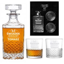 Zestaw Karafka 750ml 2 Szklanki do Whisky Grawer Prezent Świadek Pan Młody