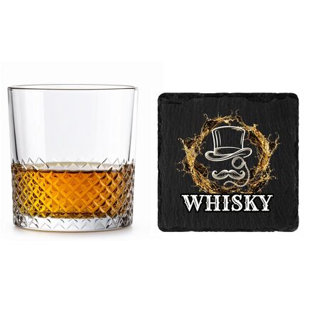 PREZENT DLA TATY Ojca WHISKY Szklanka Crystal 345ml Podkładka kamienna